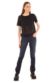 FOUDESIR Top Size S Black Laser Cut Hem Short Sleeve Crew Neck Made in Italy gallery photo number 1