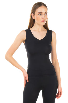 EMPORIO ARMANI Vest Top Size 0 / XS MICROFIBRE Sleeveless V-Neck Black gallery photo number 2