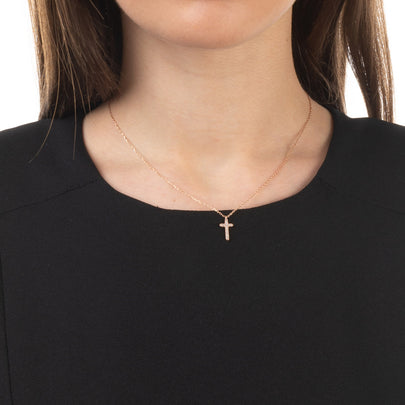 KURSHUNI Gold Plated Silver Chain Necklace Cubic Zirconia Mini Cross Pendant