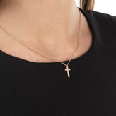KURSHUNI Gold Plated Silver Chain Necklace Cubic Zirconia Mini Cross Pendant gallery photo number 3