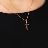 KURSHUNI Gold Plated Silver Chain Necklace Cubic Zirconia Mini Cross Pendant gallery photo number 4