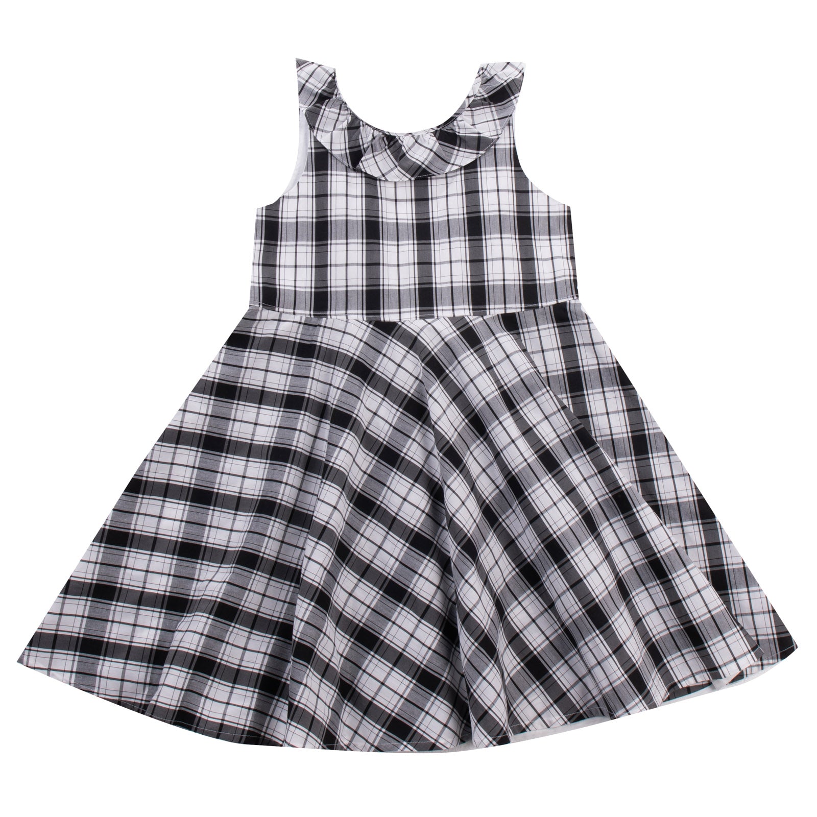 ALETTA Fit & Flare Dress Size 6Y / 116CM Plaid Ruffle Trim Tie Bow Made in Italy gallery main photo