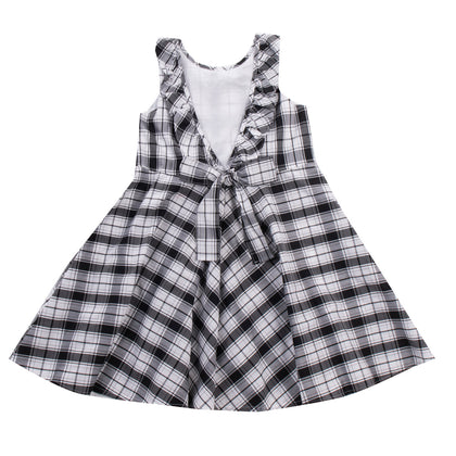 ALETTA Fit & Flare Dress Size 6Y / 116CM Plaid Ruffle Trim Tie Bow Made in Italy gallery photo number 2