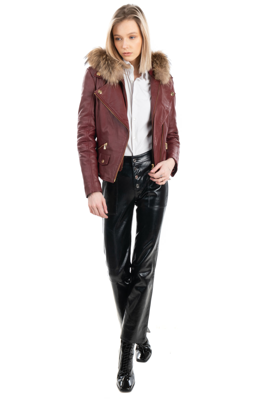 RRP€1450 ROBERTO CAVALLI CLASS Leather Jacket Size 40 / S Padded Detachable  Hood