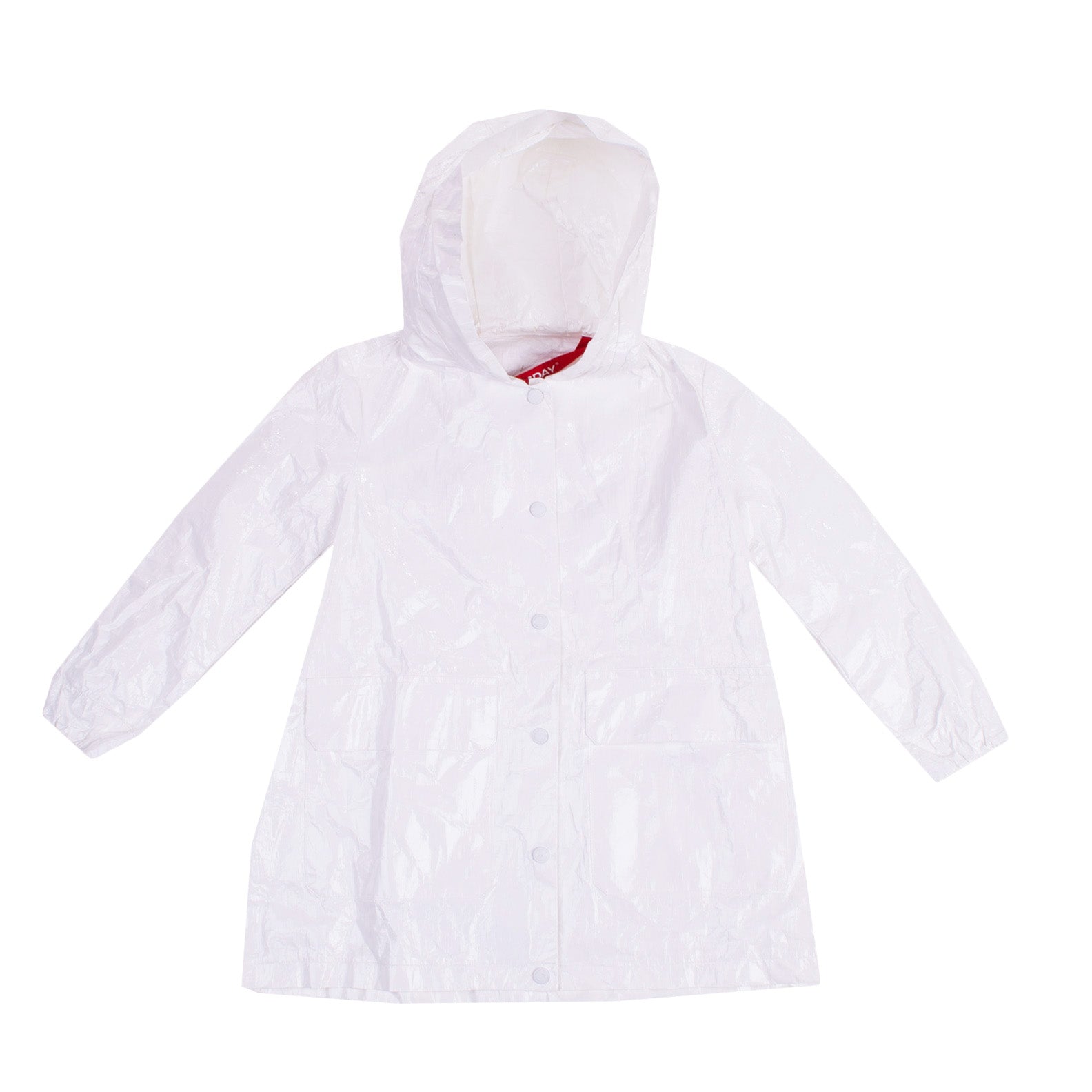 FREEDOMDAY Raincoat Size 8Y White Varnished Popper Front Hooded gallery main photo