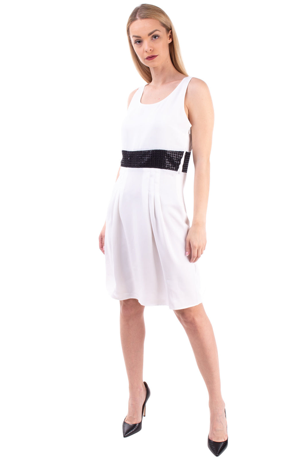 ARMANI EXCHANGE Twill Sheath Dress Size 6 / M Two-Tone Sequined Waist Sleeveless gallery main photo