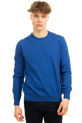 RRP €115 ANDREA FENZI Jumper Size 54 / XXL Garment Dye Blue Thin Knit Crew Neck