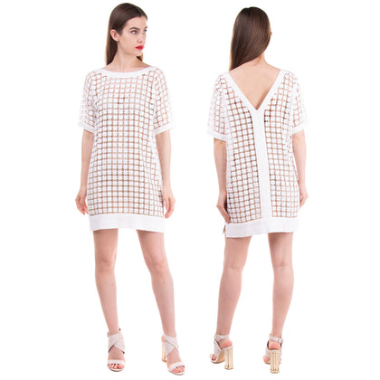 RRP €385 MALO Lace Tunic Dress Size M White See Through V-Back Made in Italy gallery photo number 1