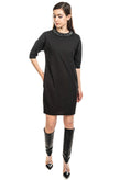 NENETTE Crepe Shift Dress Size 40 / S Embellished Neckline V Back Elbow Sleeve gallery photo number 2
