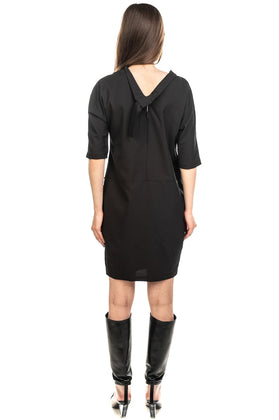 NENETTE Crepe Shift Dress Size 40 / S Embellished Neckline V Back Elbow Sleeve gallery photo number 4