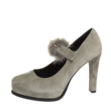 RRP €105 CAFENOIR Suede Leather Mary Jane Shoes EU 37 UK 4 US 7 Mink Fur Trim gallery photo number 3