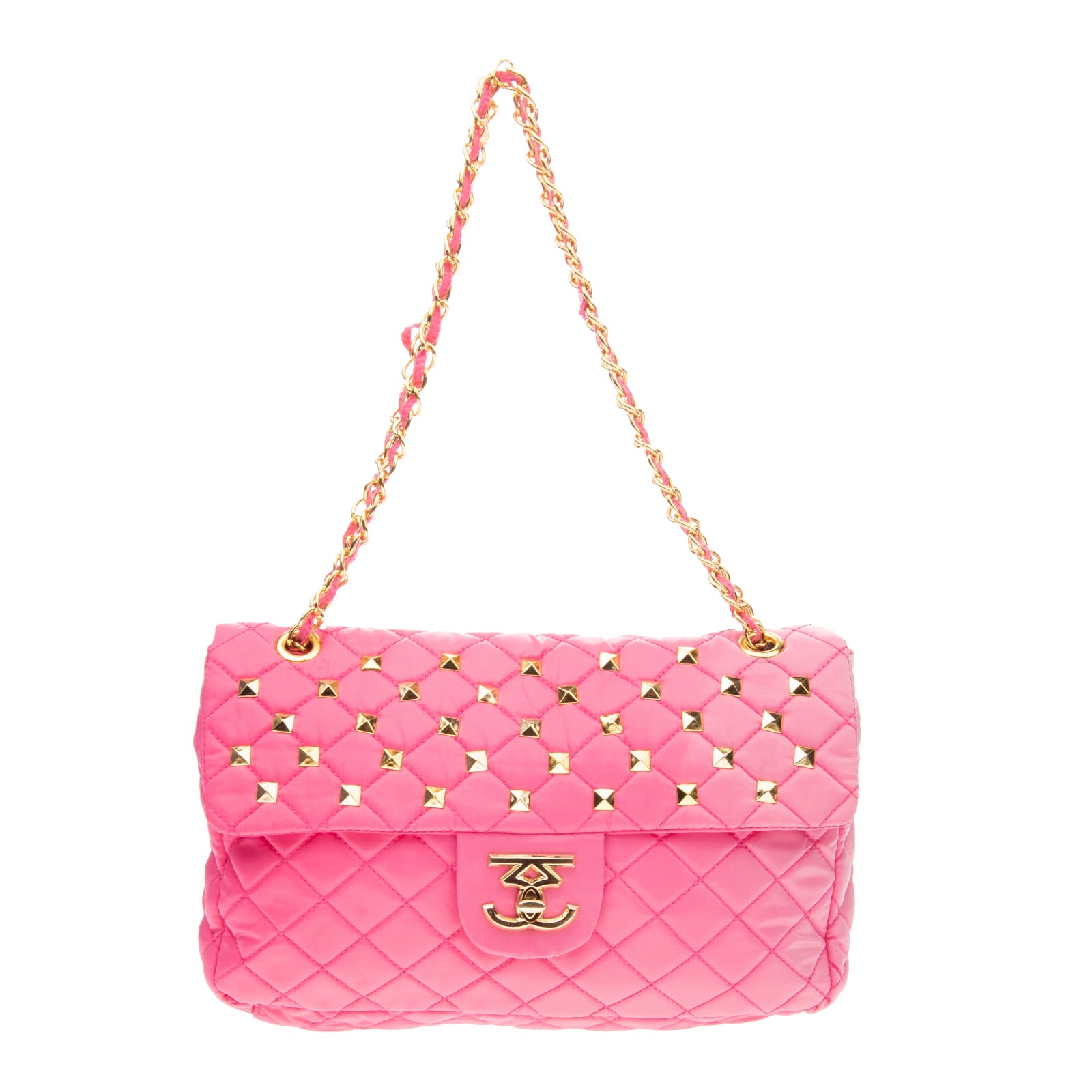 SWEET MATILDA Shoulder Bag Quilted Studded Woven Chain Strap Turnlock Flap gallery main photo