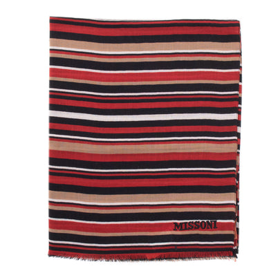 RRP €360 MISSONI Wool Shawl/Wrap Long Scarf Striped Frayed Edges Made in Italy