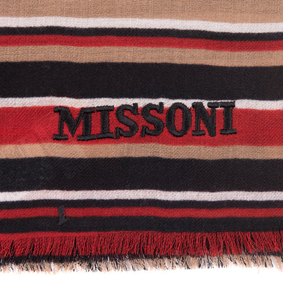 RRP €360 MISSONI Wool Shawl/Wrap Long Scarf Striped Frayed Edges Made in Italy