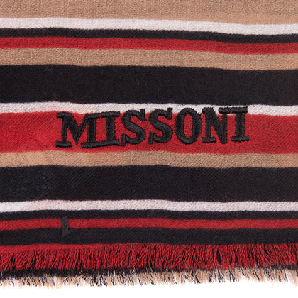 RRP €360 MISSONI Wool Shawl/Wrap Long Scarf Striped Frayed Edges Made in Italy gallery photo number 2