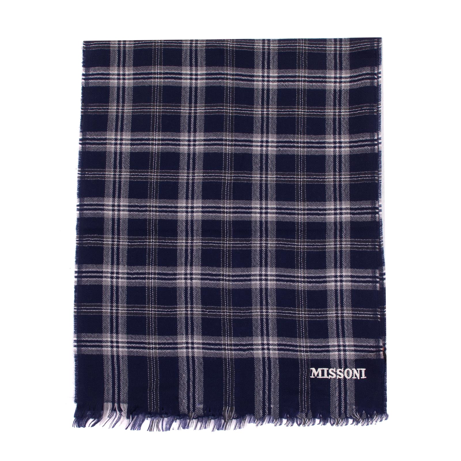 RRP€360 MISSONI Wool Long Shawl/Wrap Scarf Plaid Frayed Edges Made in Italy gallery main photo