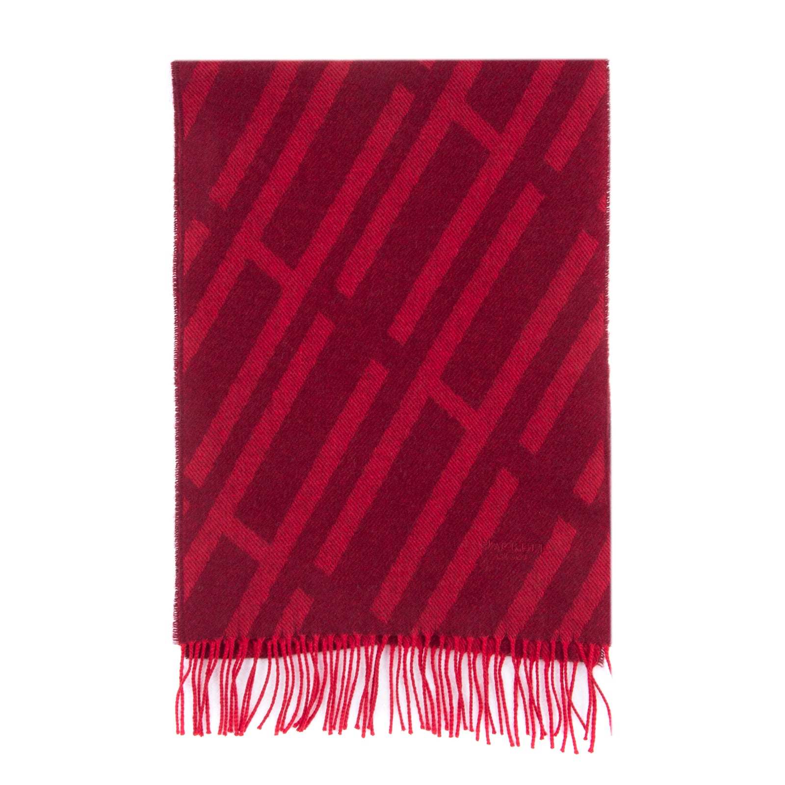 HACKETT Cashmere & Wool Stole Scarf Embroidered Logo H Patterned Fringe Edges gallery main photo