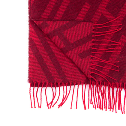 HACKETT Cashmere & Wool Stole Scarf Embroidered Logo H Patterned Fringe Edges gallery photo number 3