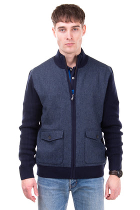 RRP €245 HACKETT Tweed Bomber Style Jacket Size L Contrast Knitted Herringbone gallery photo number 4