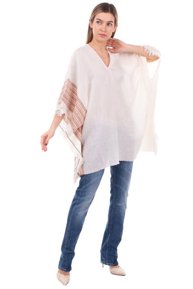 GEORGE J. LOVE Poncho One Size Linen Blend Frayed Edges Made in Italy gallery photo number 3