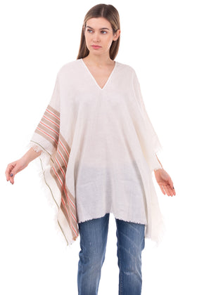 GEORGE J. LOVE Poncho One Size Linen Blend Frayed Edges Made in Italy gallery photo number 1