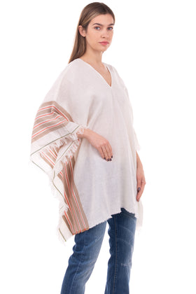 GEORGE J. LOVE Poncho One Size Linen Blend Frayed Edges Made in Italy gallery photo number 2