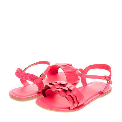 BILLIEBLUSH Kids Leather Slingback Sandals EU 39 UK 6 US 7 Neon Pink Ruffle