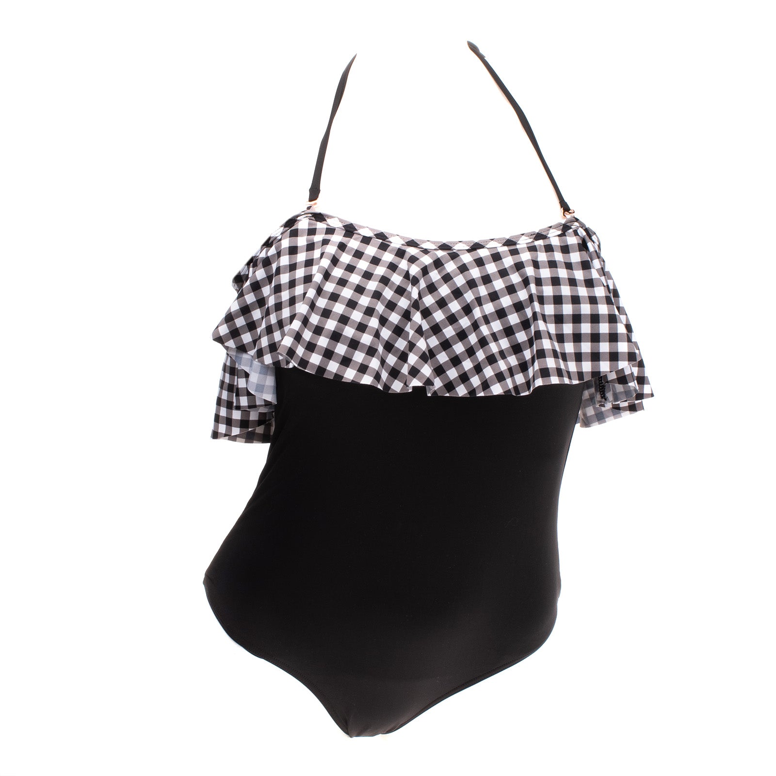 TART COLLECTIONS One Piece Swimsuit Size L Gingham Pattern Ruffle Overlay gallery main photo