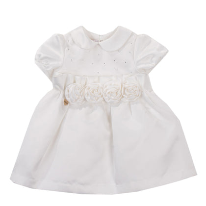 RRP €105 LE BEBE Satin A-Line Dress Size 6M Flower Details Pleated Rhinestones gallery photo number 1