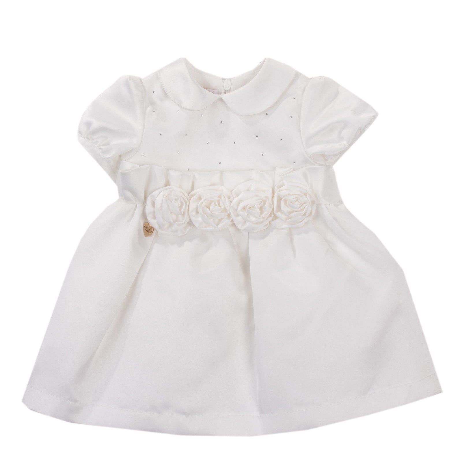RRP €105 LE BEBE Satin A-Line Dress Size 6M Flower Details Pleated Rhinestones gallery main photo