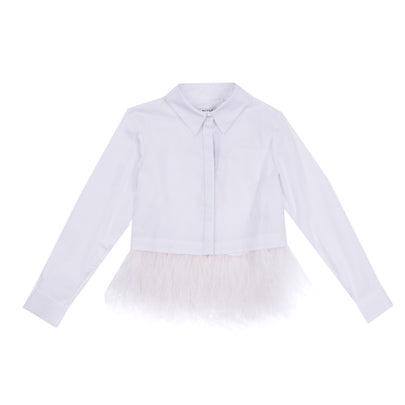 RRP €175 MILLY MINIS Shirt Size 8Y White Feathers Hem Regular Collar Made in USA