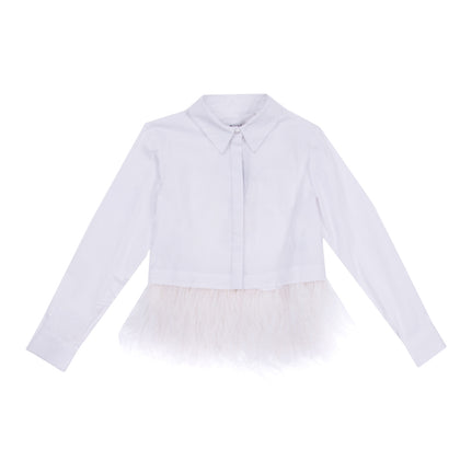 RRP €175 MILLY MINIS Shirt Size 8Y White Feathers Hem Regular Collar Made in USA gallery photo number 1