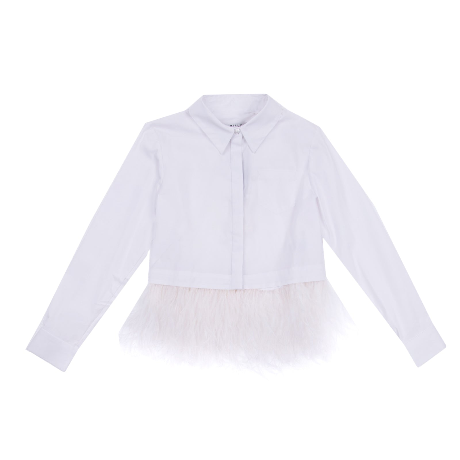 RRP €175 MILLY MINIS Shirt Size 8Y White Feathers Hem Regular Collar Made in USA gallery main photo