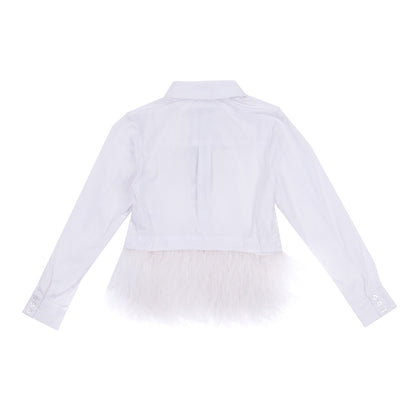 RRP €175 MILLY MINIS Shirt Size 8Y White Feathers Hem Regular Collar Made in USA