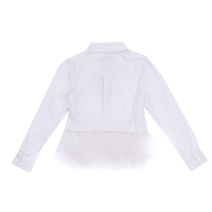 RRP €175 MILLY MINIS Shirt Size 8Y White Feathers Hem Regular Collar Made in USA gallery photo number 2