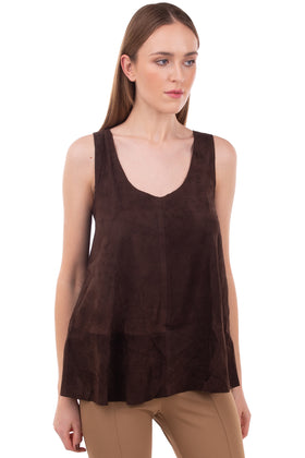RRP €145 GEORGE J. LOVE Suede Leather Top Size XS Brown Scoop Neck Made in Italy gallery photo number 2