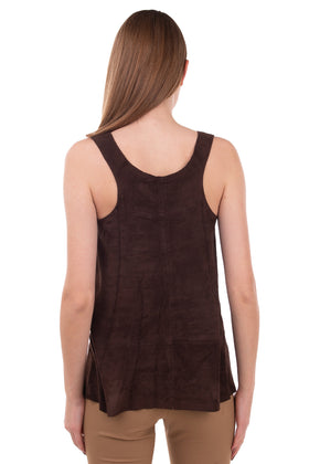 RRP €145 GEORGE J. LOVE Suede Leather Top Size XS Brown Scoop Neck Made in Italy gallery photo number 4