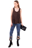 RRP €145 GEORGE J. LOVE Suede Leather Top Size S Brown Scoop Neck Made in Italy gallery photo number 2