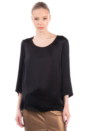 DIANA GALLESI Satin Top Blouse Size IT 44 / M Black 3/4 Sleeve Round Neck gallery photo number 2