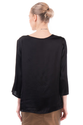 DIANA GALLESI Satin Top Blouse Size IT 44 / M Black 3/4 Sleeve Round Neck gallery photo number 4