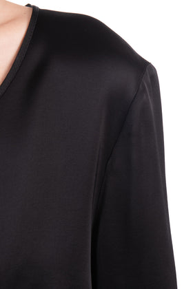 DIANA GALLESI Satin Top Blouse Size IT 44 / M Black 3/4 Sleeve Round Neck gallery photo number 5