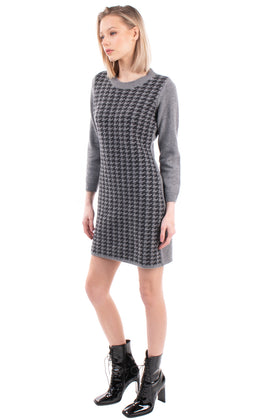 8 Jumper Dress Size M Wool Blend Houndstooth Melange Ribbed Cuffs Made in Italy gallery photo number 2