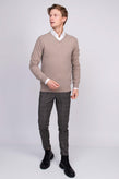 8 Cashmere Jumper Size S Thin Knit Melange Ribbed Trim V Neck Made in Italy gallery photo number 1