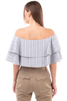 RRP €105 WEILI ZHENG Cropped Top Size S Tiered Two Tone Striped Off The Shoulder gallery photo number 4