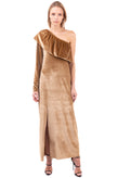 RRP €215 WEILI ZHENG Chenille One Shoulder Dress Size L Ruffle Trim Hem gallery photo number 2