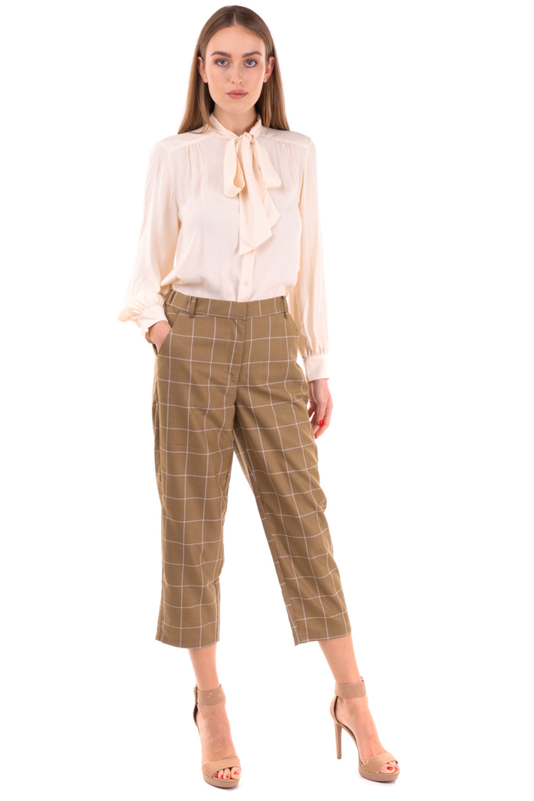 MINIMUM Trousers Size 38 / M Stretch Check Partly Elasticated Waist Cropped gallery main photo