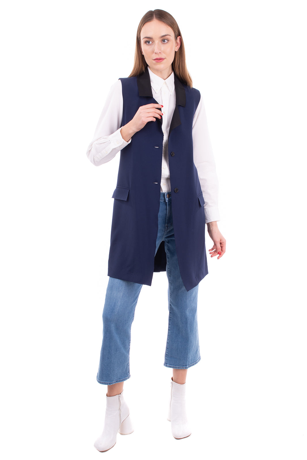 RRP €150 8 Crepe Blazer Vest Size 38 / XS Single Breasted Longline Made in Italy gallery main photo