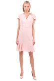 RRP €220 BY MALINA Crepe Flounce Dress Size M Ruched Short Sleeve Split Neck gallery photo number 3