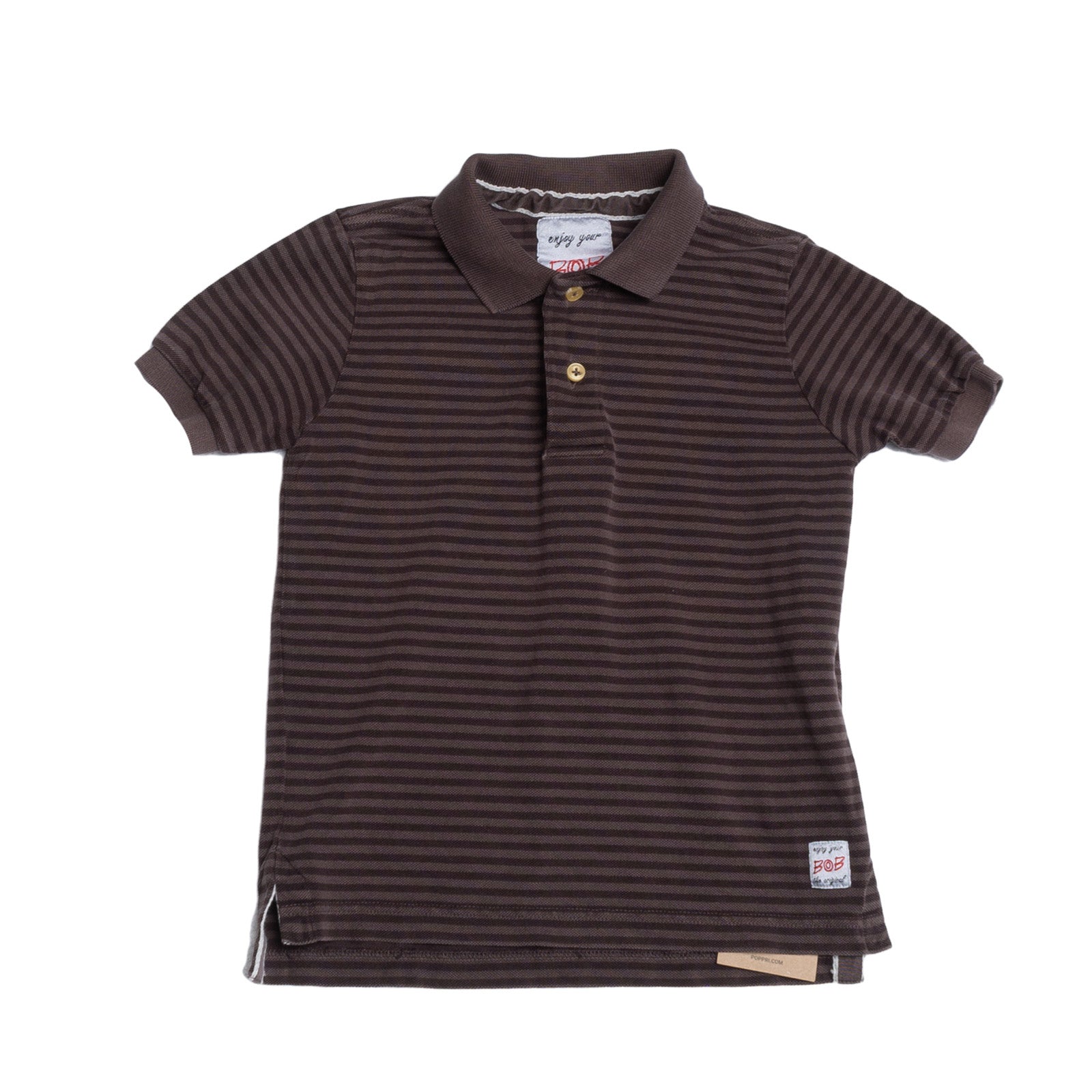 BOB Polo Shirt Size 6Y Pique Cotton Garment Dye Striped Logo Patch Split Hem gallery main photo