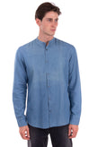 SELECTED HOMME Light Denim Shirt Size M Garment Dye Button Front Grandad Collar gallery photo number 2